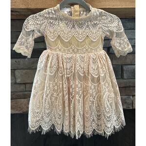 Girls TRISH SCULLY Child Beige Bella Rafaela Lace Dress Size 2 NWT *D6